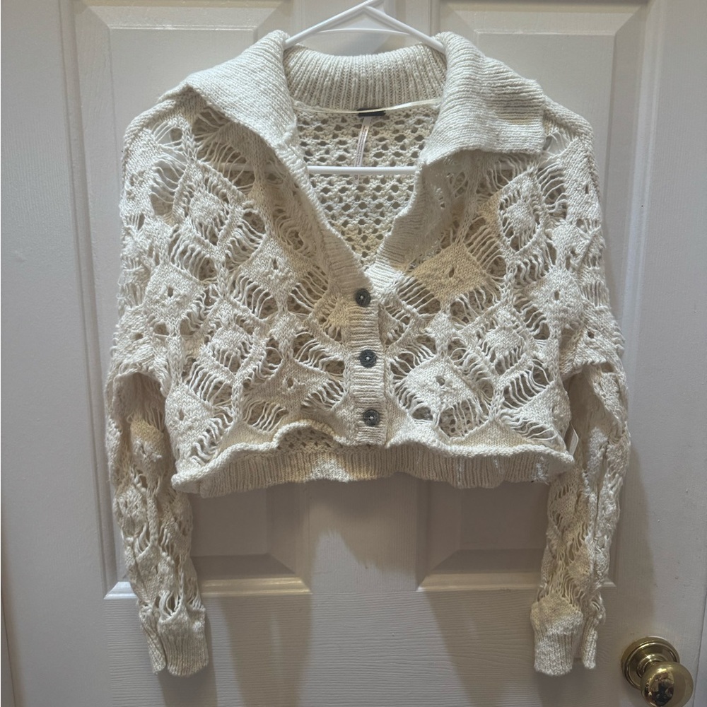 Free People Cream Open-Knit Cardigan